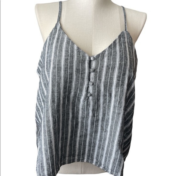 Abound women black leo white stripe Linen Button Front Camisole Tank Top Sz XXL - Picture 3 of 6